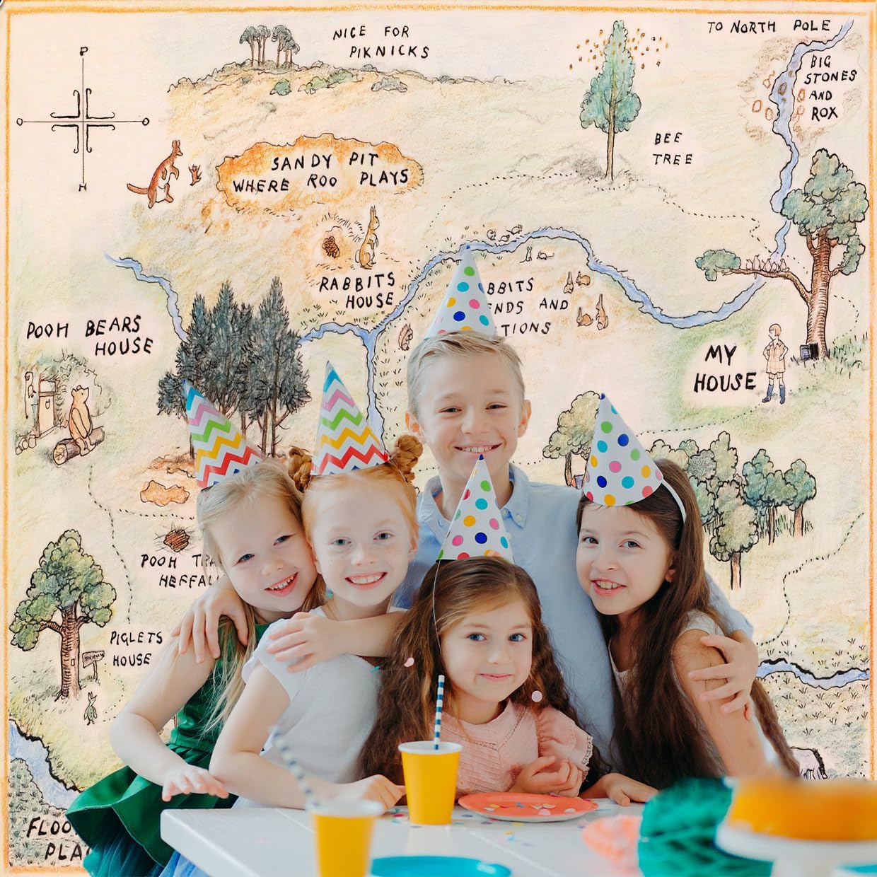 Fondo de madera de oso de 100 acres de 10 x 10 pies, para niños, baby shower, fondo de fotografía de dibujos animados, baby shower, cabina de fotos,