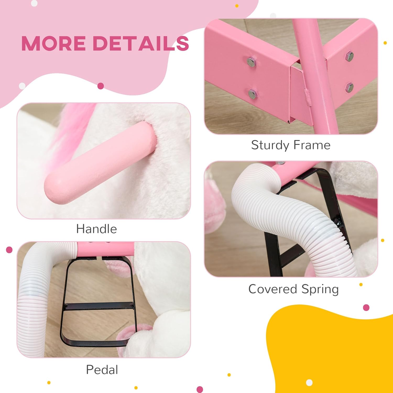 Qaba Caballo mecedor de primavera, para niños de 5 a 12 años, juguete con sonido, diseño de unicornio, rosa