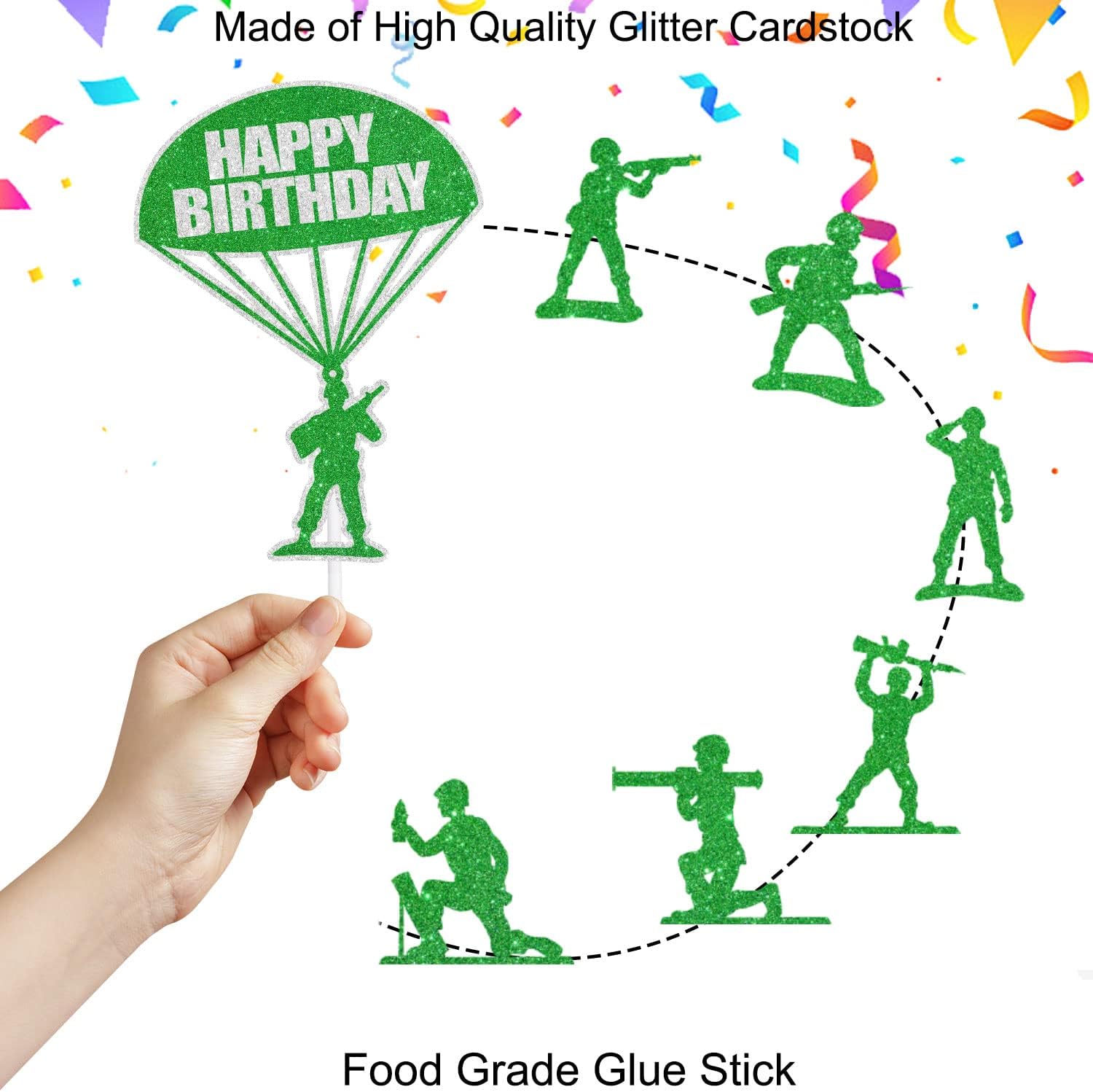 Juego de decoración de pastel de cumpleaños para fanáticos del ejército, adecuado para niños o niñas, fiesta de cumpleaños temática militar, fiesta