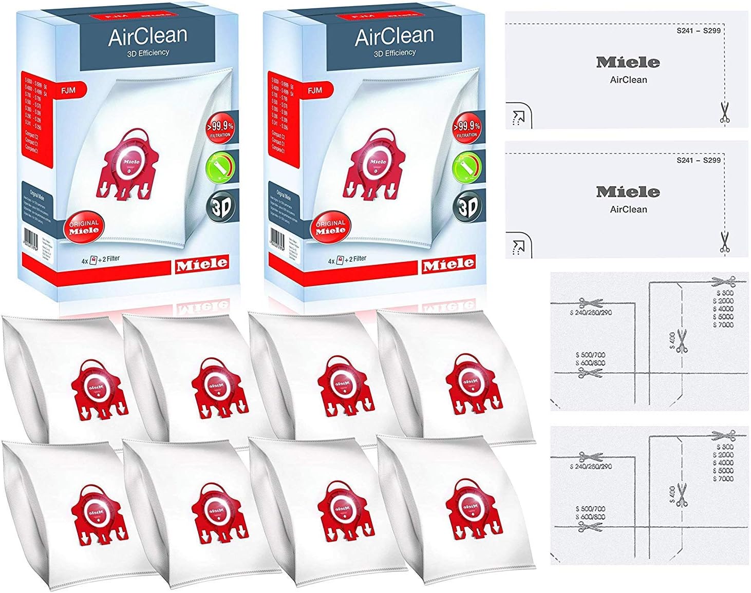 Bolsa de polvo Miele AirClean con eficiencia 3D, tipo FJM, 4 bolsas y 2 filtros