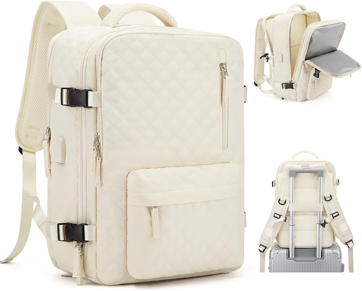 VECAVE Mochila de viaje para laptop, mochila aprobada para vuelos,Mochila deportiva para universidad casual, M-Beige, Mochila para laptop