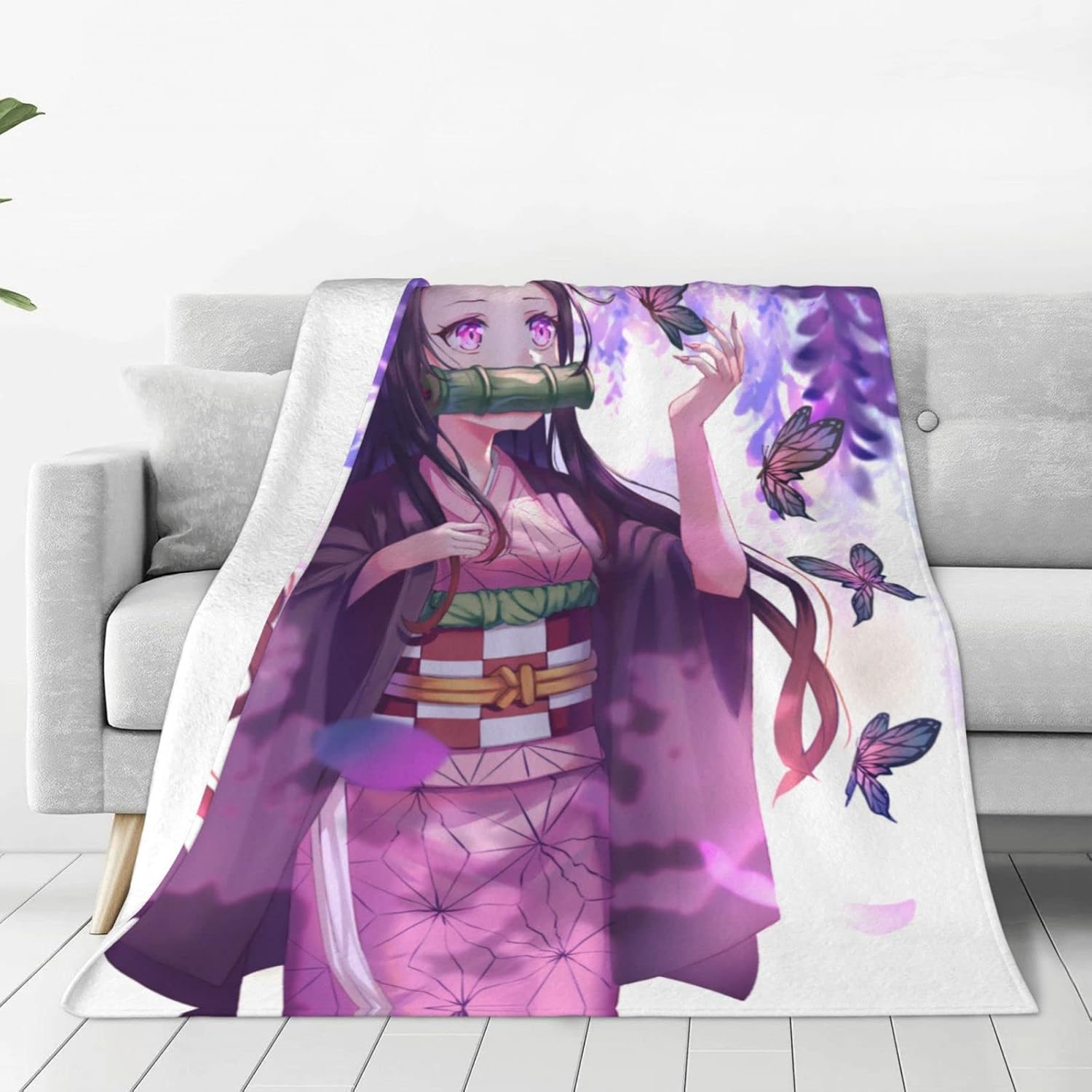 Manta de anime Nezuko  Manta de franela súper suave para sofá, ropa de cama, sala de estar, regalo para niños y adultos 02, 50 x 40 pulgadas