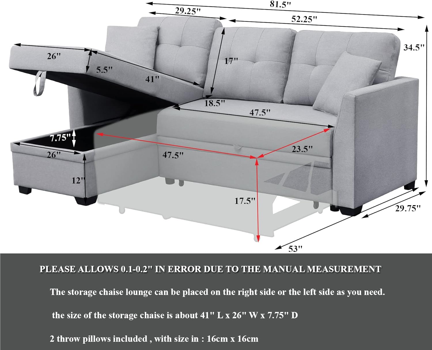 Sofá cama 2 en 1, sofá cama modular pequeño con sofá extraíble y diván convertible de almacenamiento para sala de estar, apartamento, habitación de