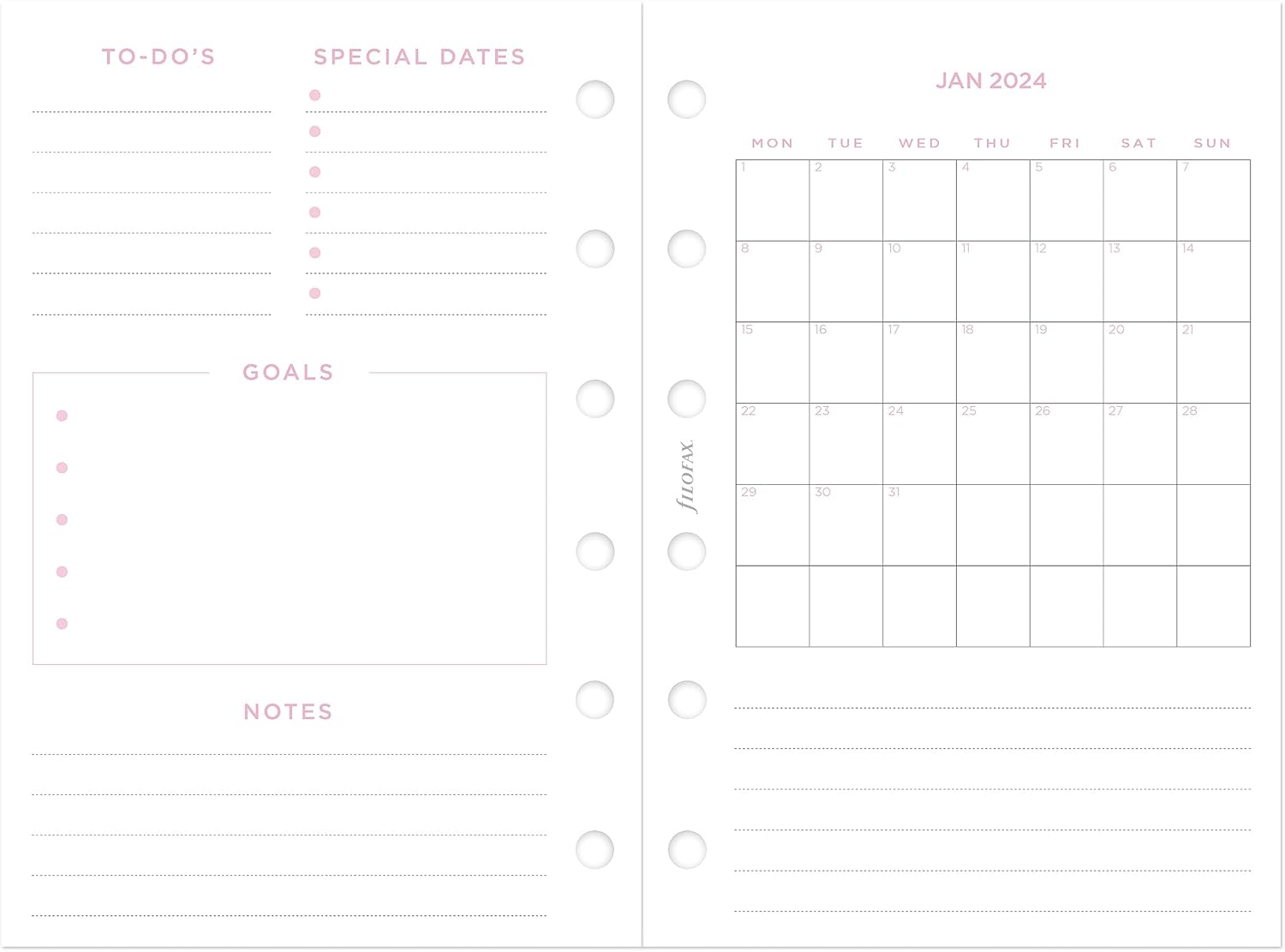 Filofax Recambio de diario de calendario, tamaño de bolsillo, semana a vista, paquete de diario mínimo de confeti, multilingüe cinco idiomas, 2024