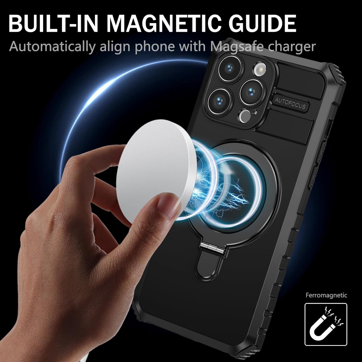 Fudley Funda magnética para iPhone 15 Pro Max compatible con MagSafe con 2 protectores de pantalla de vidrio templado con soporte de anillo, grado