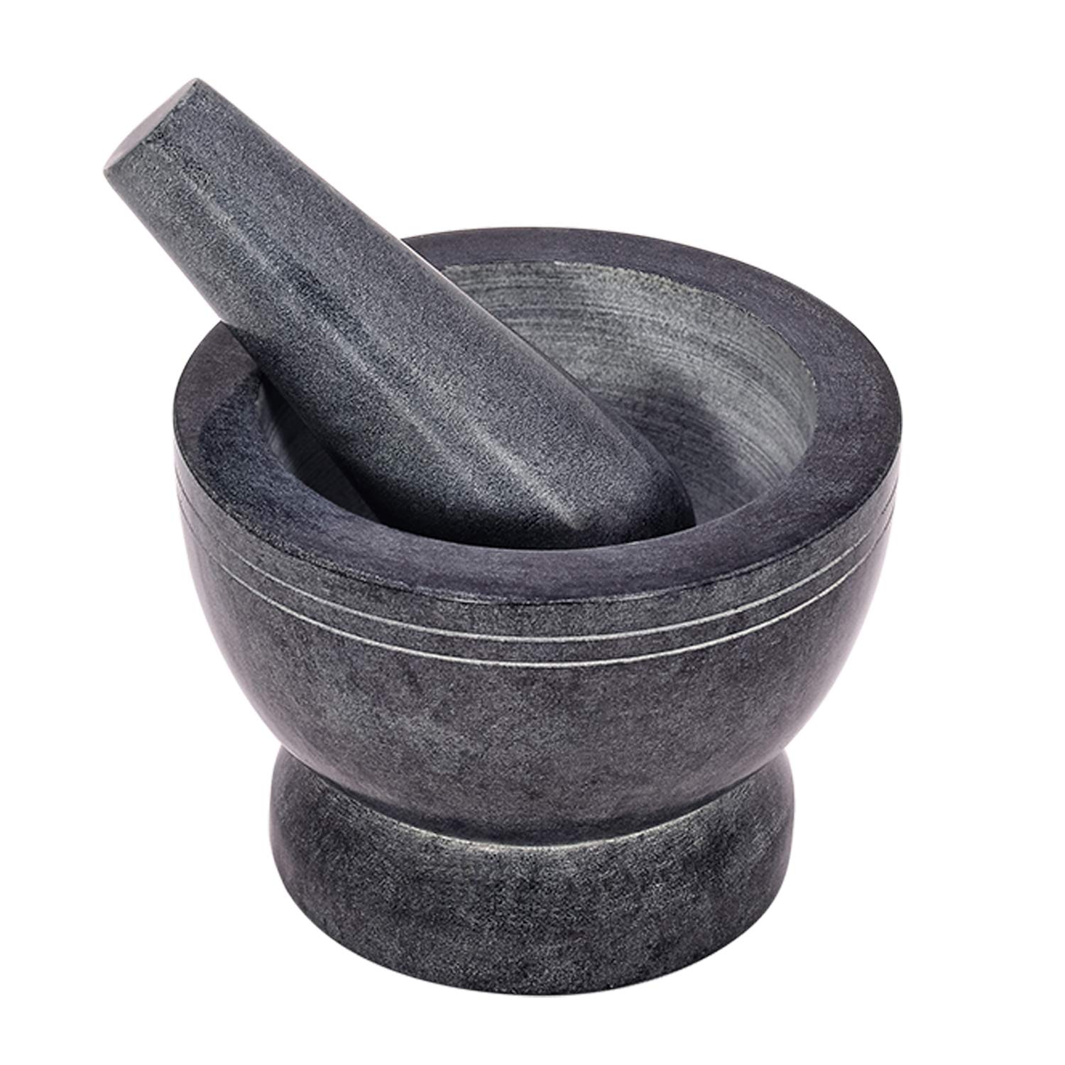 Mortero y mortero, hecho de piedra dura pulida resistente, molinillo para especias, pastas, hierbas, condimentos, etc.