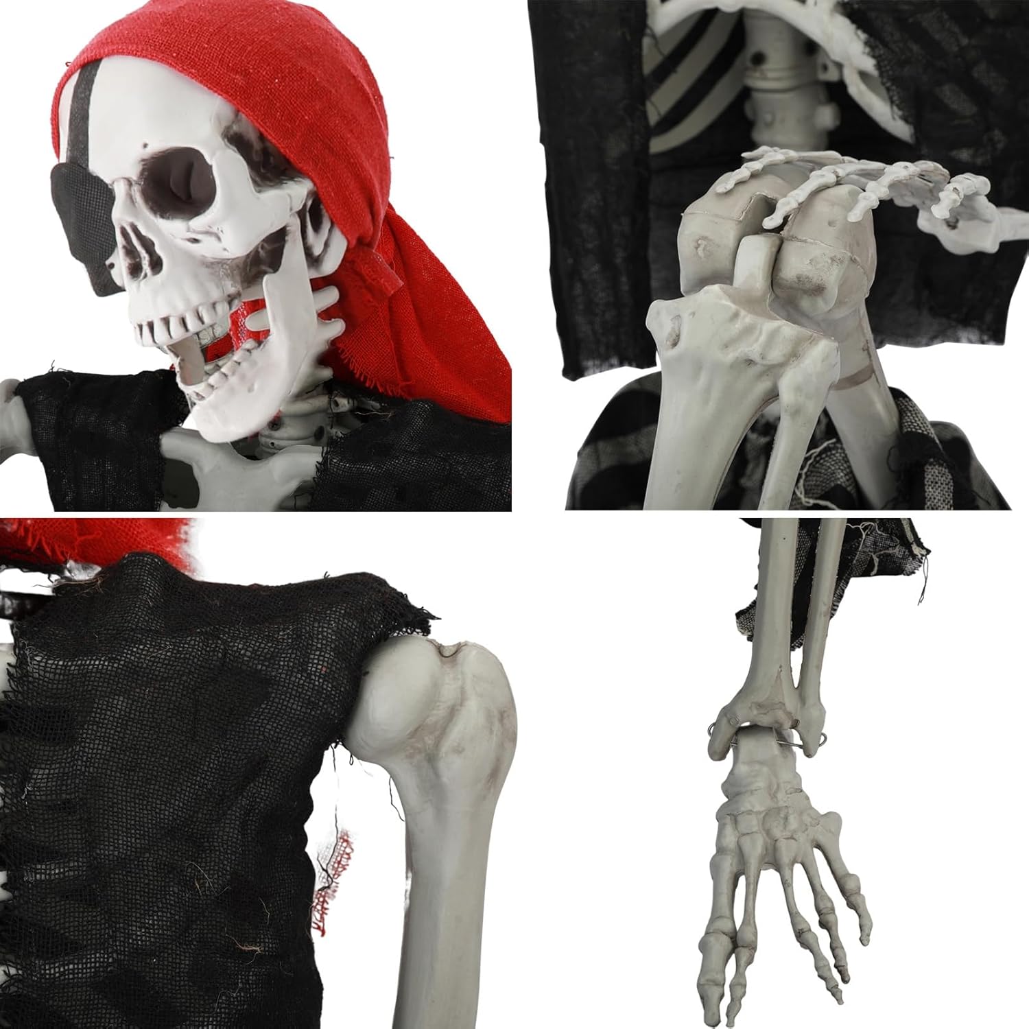 Esqueleto de tamaño real de Halloween, 65.0 in de estilo pirata, accesorios de esqueleto de imitación de 5.4 pies, modelo de esqueleto humano