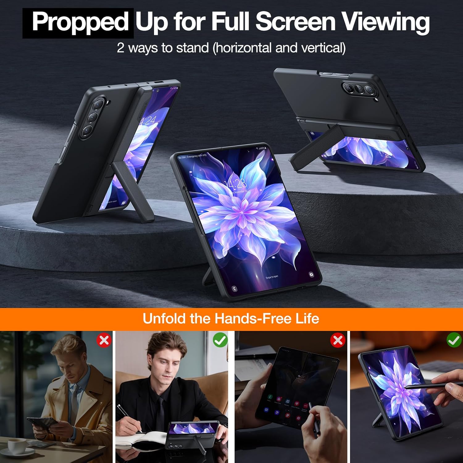 TORRAS Armor Stand – Funda para Galaxy Z Fold 5, protección de bisagra de grado MIL Soporte invisible para visualización de pantalla completa, funda