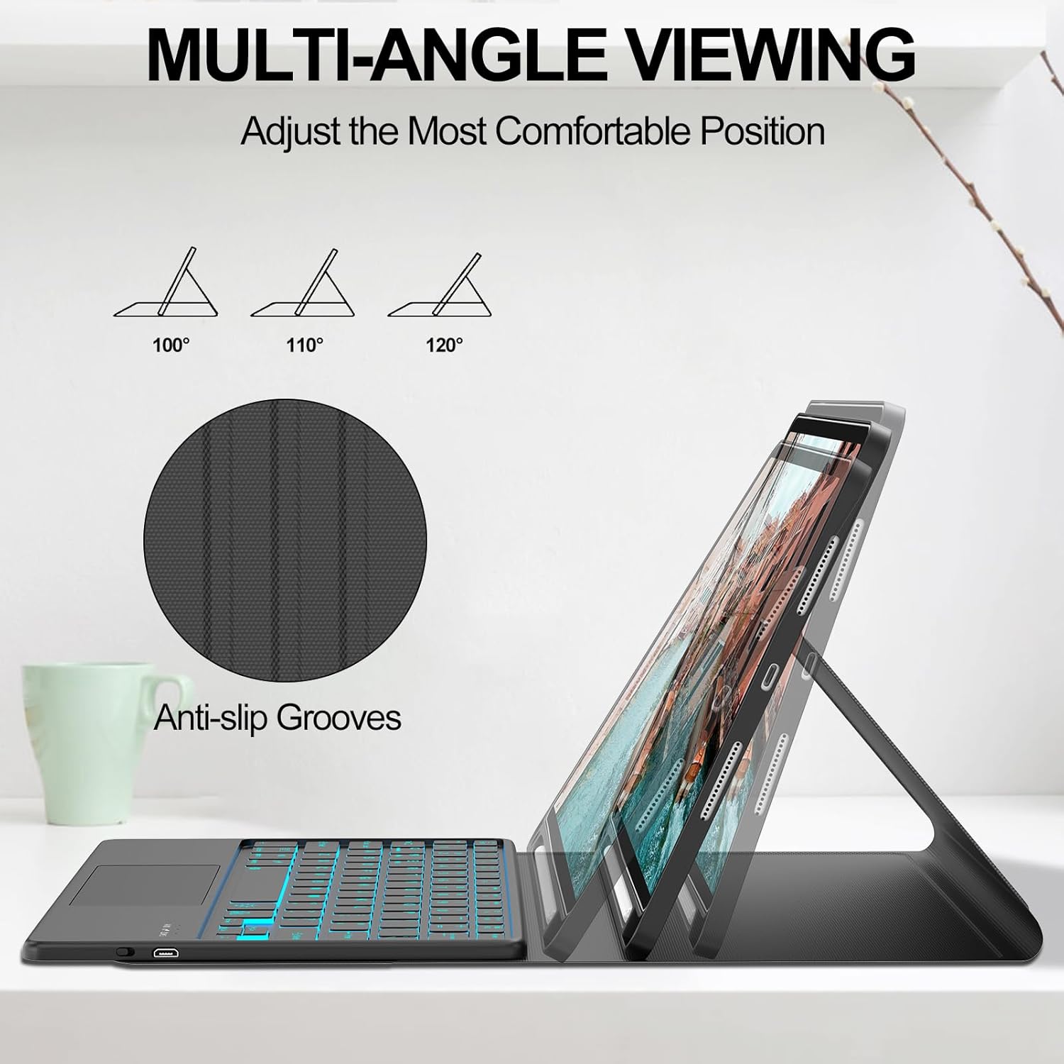 JADEMALL Funda para iPad Air de 11 pulgadas (M2) 2024 con teclado, panel táctil inteligente retroiluminado de 7 colores, funda de teclado Bluetooth