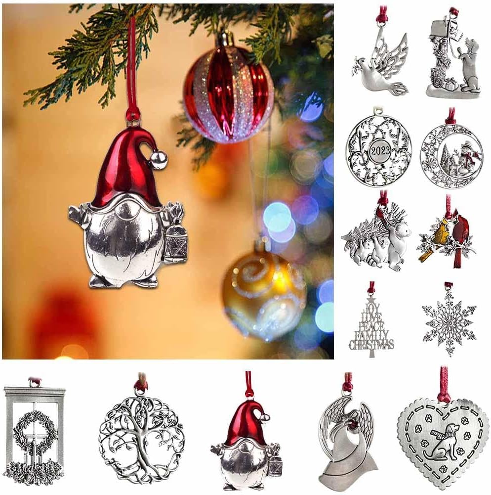 Adorno de árbol de Navidad de peltre, adorno de Navidad de peltre colgante hecho a mano de doble cara, decoración colgante para manualidades,