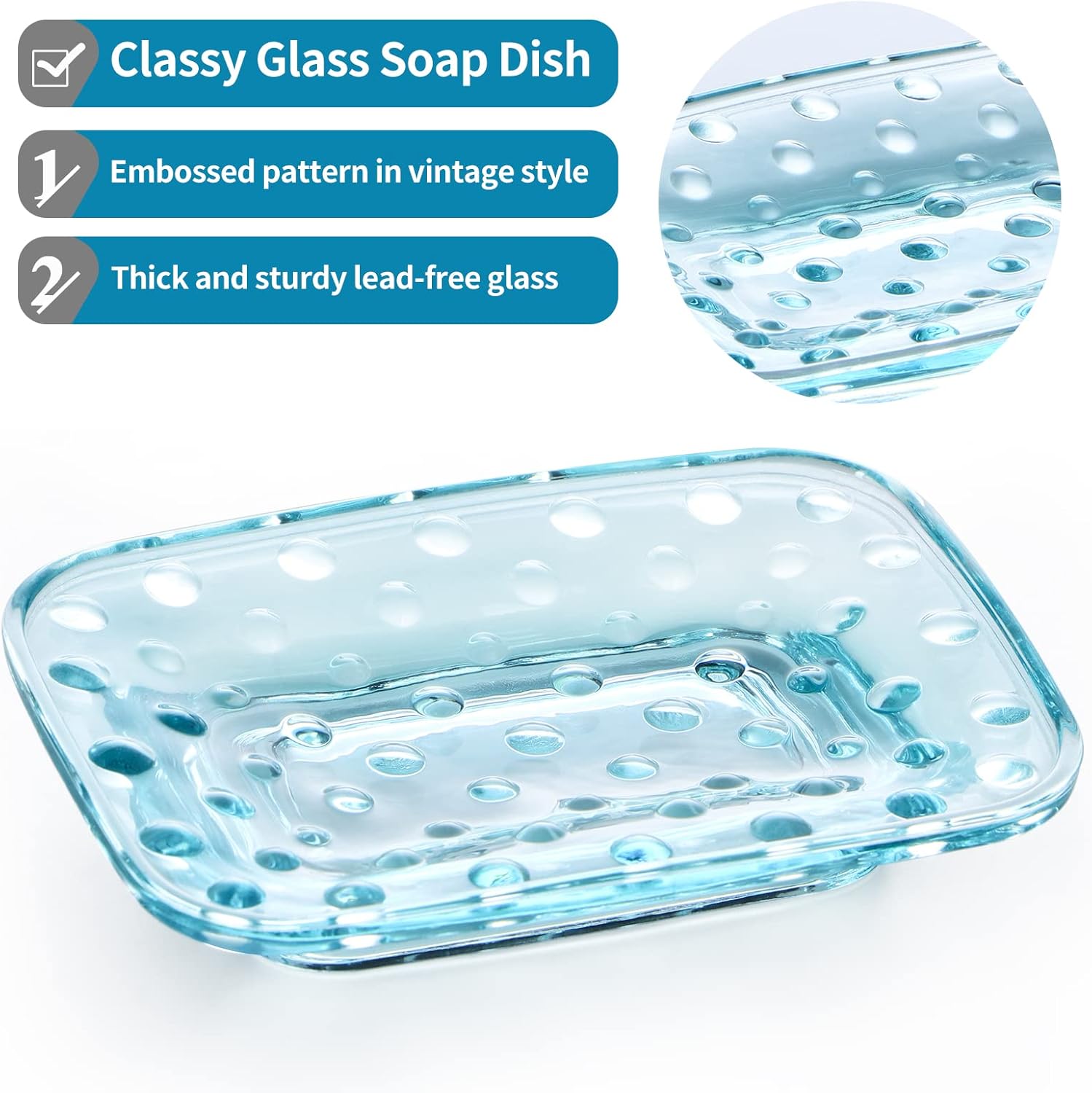 MDLUU Paquete de 2 jaboneras de barra de vidrio, soporte para jabón en relieve, bandeja protectora de jabón decorativa para ducha, bañera, fregadero
