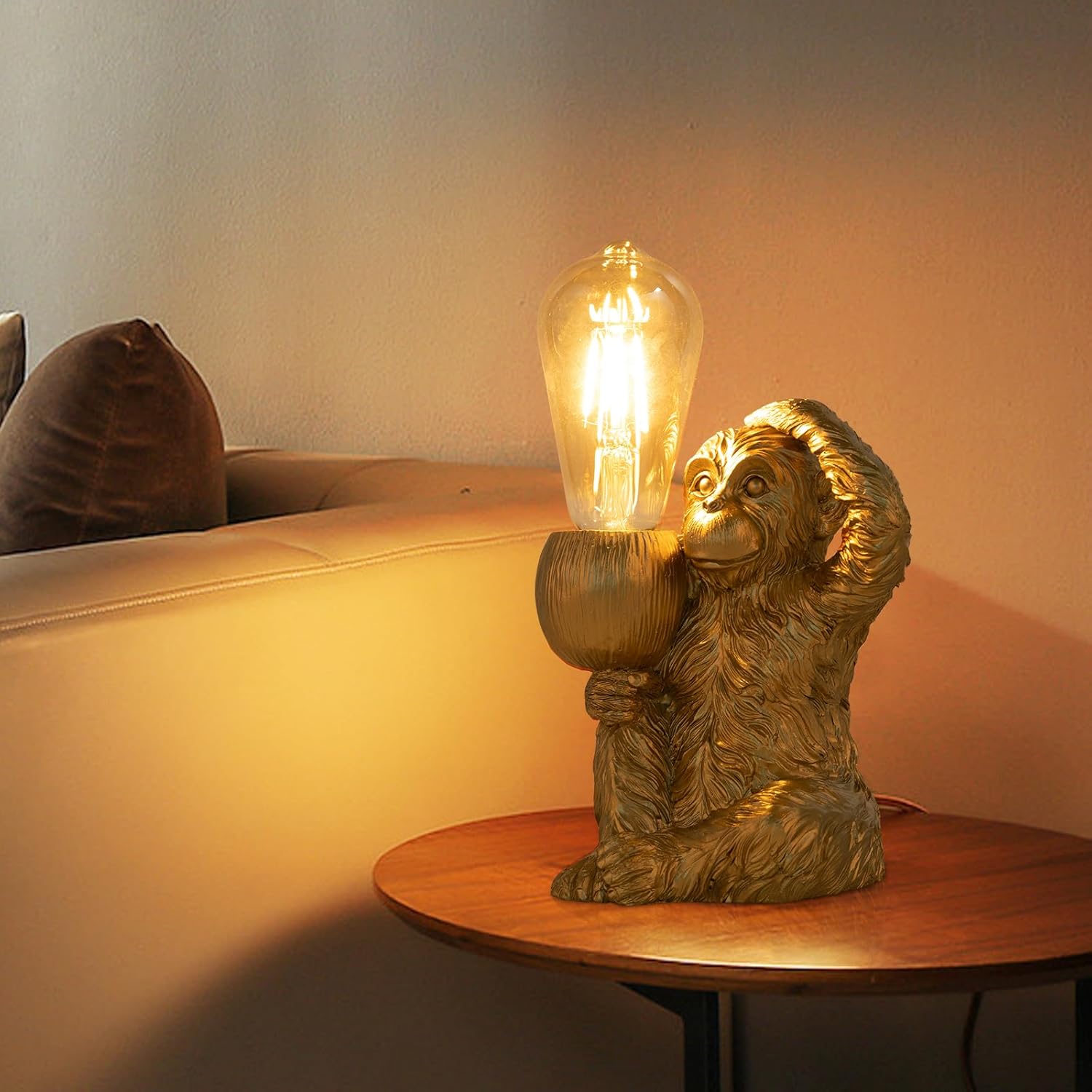 EseMiee Lámpara de mesa de noche de mono, lámpara de escritorio moderna, diseño único de mono de resina con enchufe E27, accesorio de iluminación de