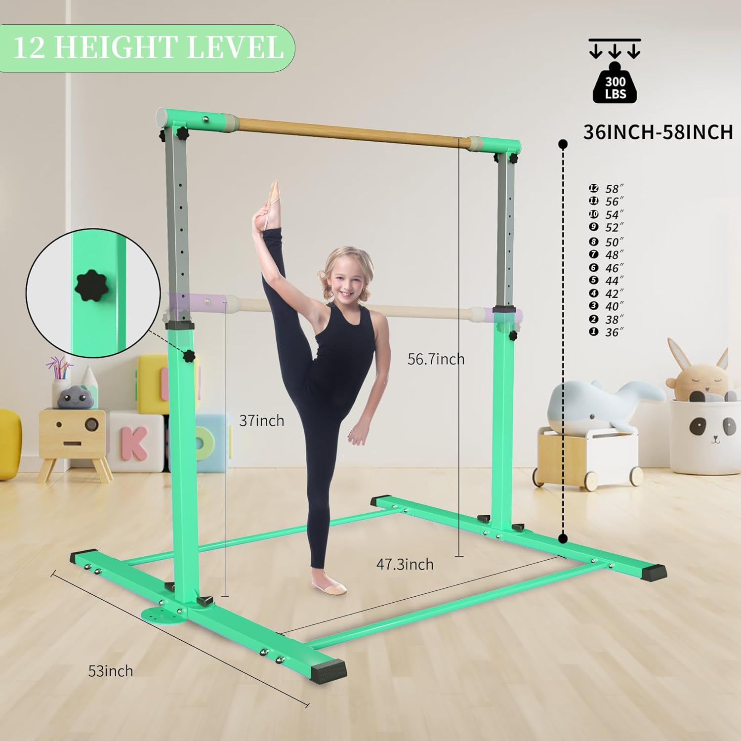YIintruan Kip Bar de gimnasia, barra horizontal para niños y niñas, altura ajustable de 3 a 5 pies, equipo de gimnasio en casa, ideal para