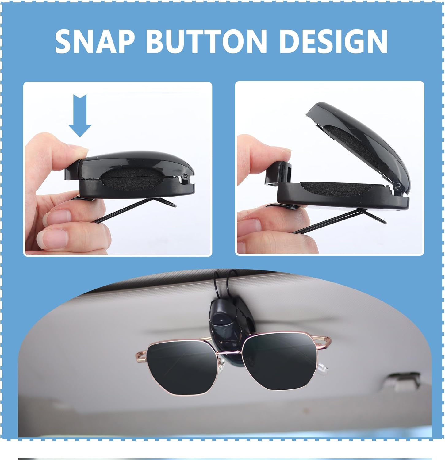 2 soportes para lentes de sol para automóvil, clip de soporte para lentes de sol con esponja para proteger los lentes de sol, clip universal para