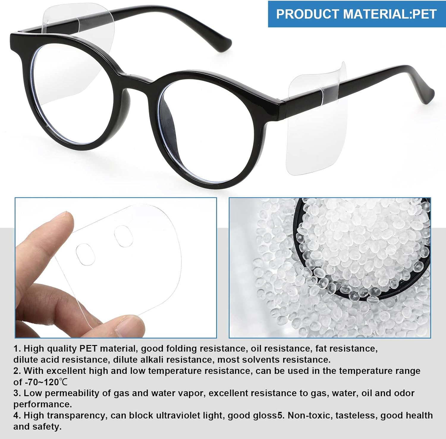 Oudain Gafas de seguridad transparentes protectores laterales de plástico para gafas graduadas, protectores laterales deslizantes para la mayoría de