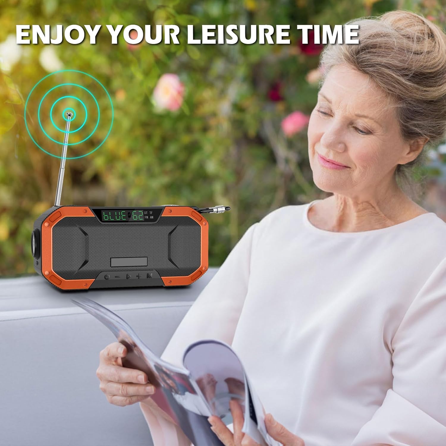 Radio meteorológica de emergencia Altavoz Bluetooth, radio digital portátil NOAAAMFM con linterna LED, lámpara de lectura, radio de alerta