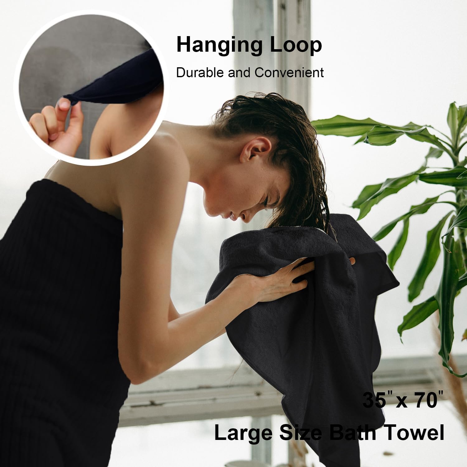 Juego de 8 toallas de baño grandes a rayas negras, 2 toallas de baño, 2 toallas de mano, 4 toallas pequeñas, toallas suaves, absorbentes, de secado