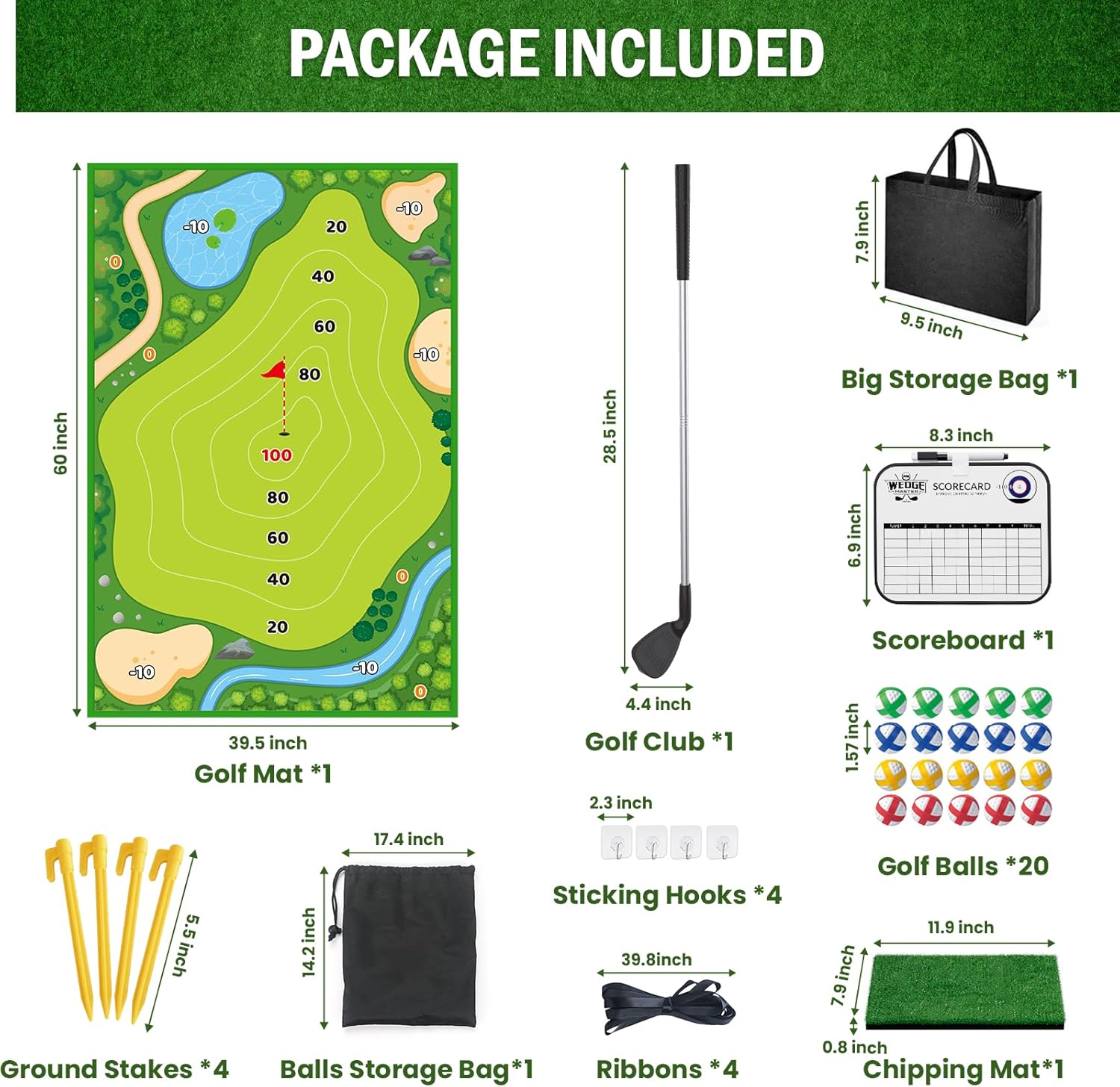 Juego de astillado de golf, tapete de entrenamiento de golf para adultos, familia, niños, interiores y exteriores, juguetes de patio trasero