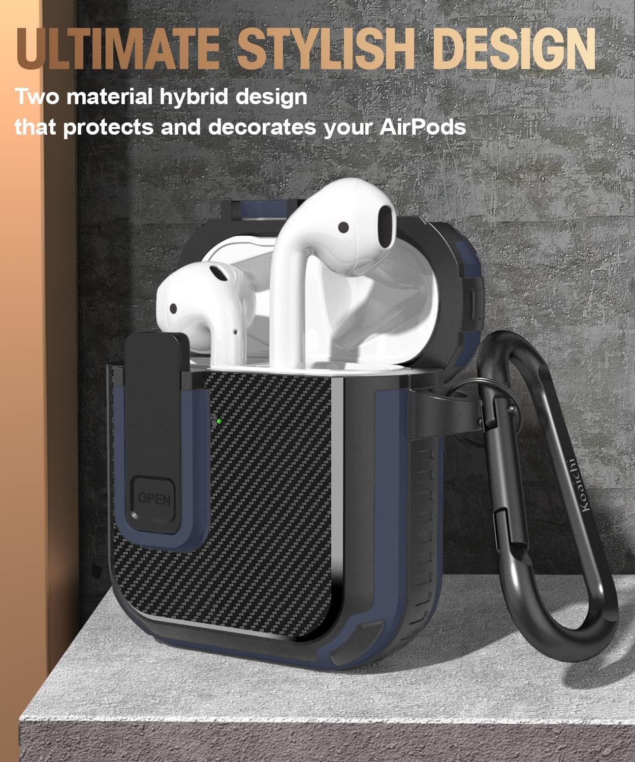 Koaichi Funda para AirPods de 21 generación, carcasa protectora ultra rígida de cuerpo completo con bloqueo, potente protección contra caídas, funda