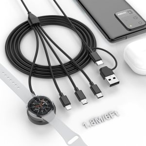 Cable cargador 4 en 2 para Samsung Galaxy Watchteléfono, base de carga inalámbrica Samsung para Samsung Galaxy Watch 543 con USB-C, micro USB y Cable cargador 4 en 2 para Samsung Galaxy Watchteléfono, base de carga inalámbrica Samsung para Samsung Galaxy Watch 543 con USB-C, micro USB y