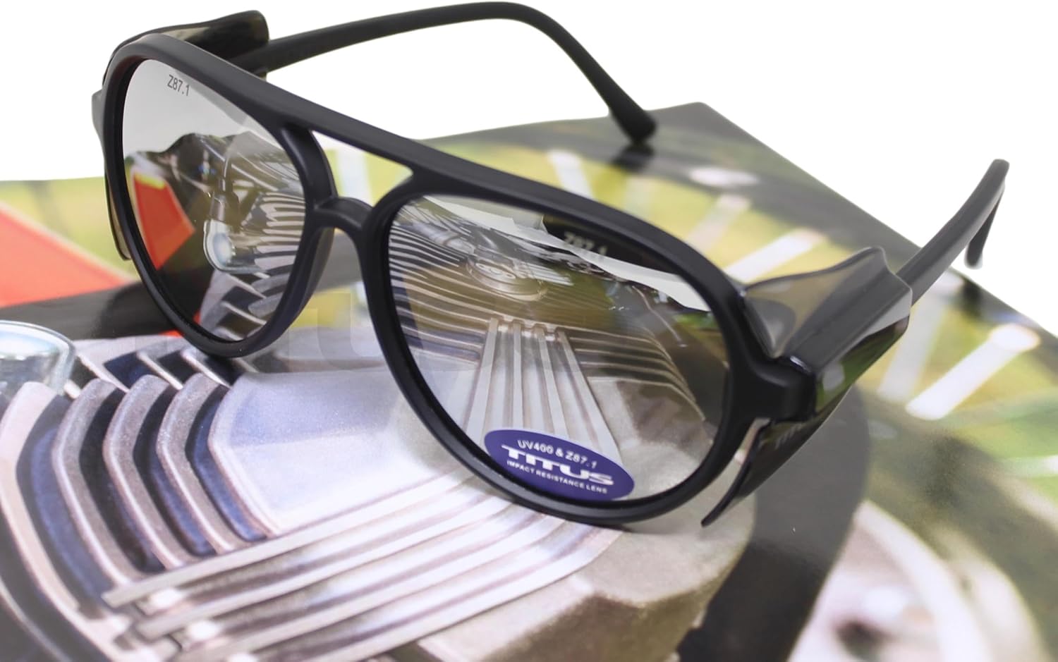 TITUS G35 Retro Aviator Z87 – Gafas de sol con protección para los ojos con escudo lateral para motocicleta para disparos DOT ANSI CE aprobadas