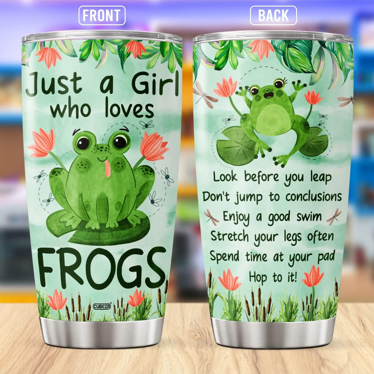 CUBICER Vasos de café de rana verde para mujer, vaso de acero inoxidable de 20 onzas, taza de taza con aislamiento divertido, tazas de viaje,