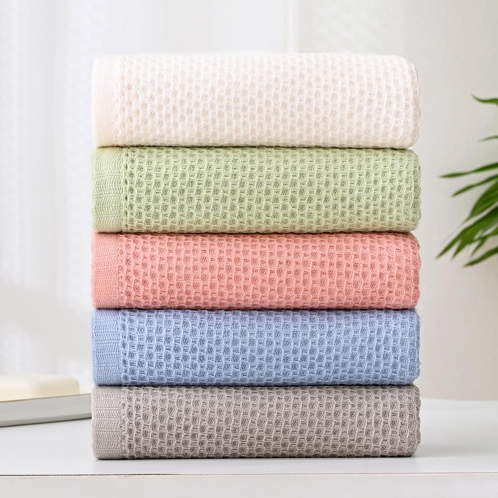 Juego de 2 toallas de mano de punto gofre, ligeras, altamente absorbentes, de secado rápido, 100% algodón, para baño, hoteles, viajes, spa y