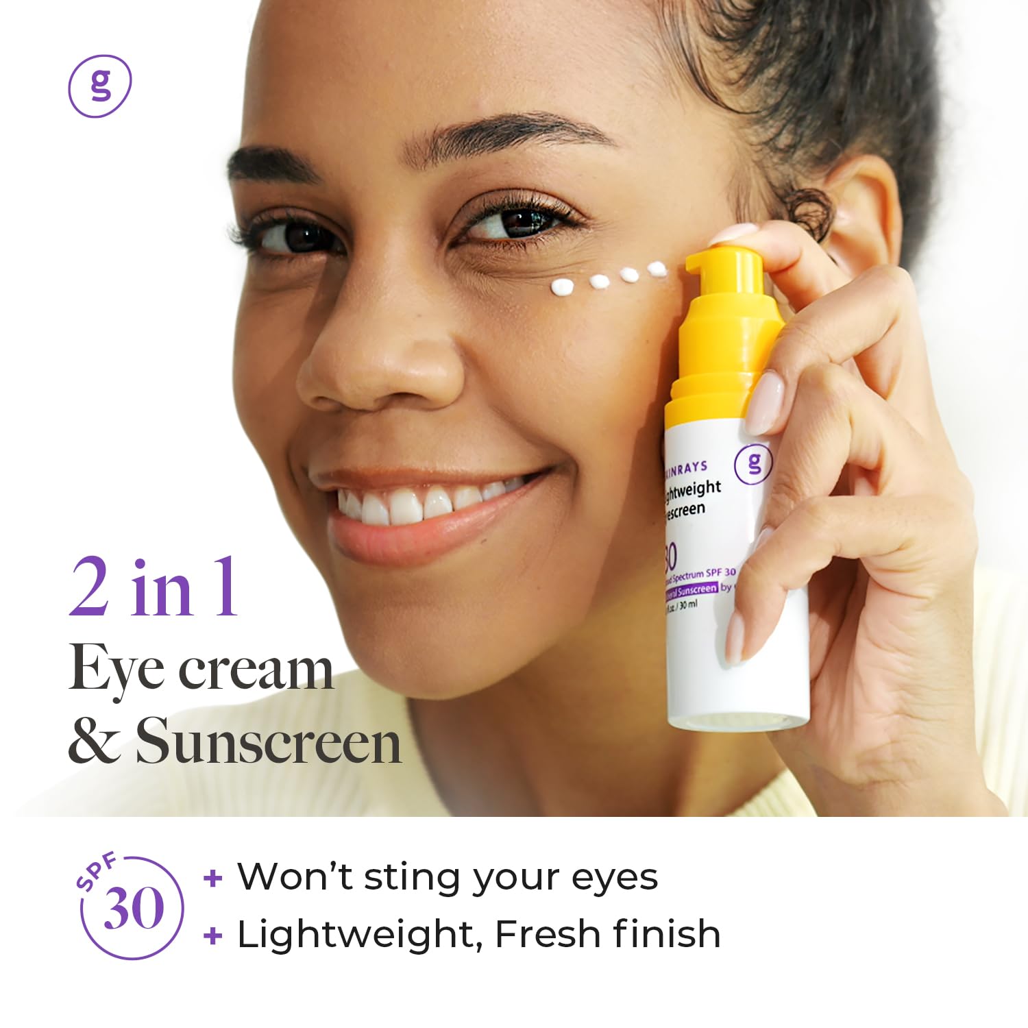 SKINRAYS – Protector solar mineral hipoalergénico de amplio espectro de óxido de zinc para área de los ojos, belleza limpia, seguro para todas las