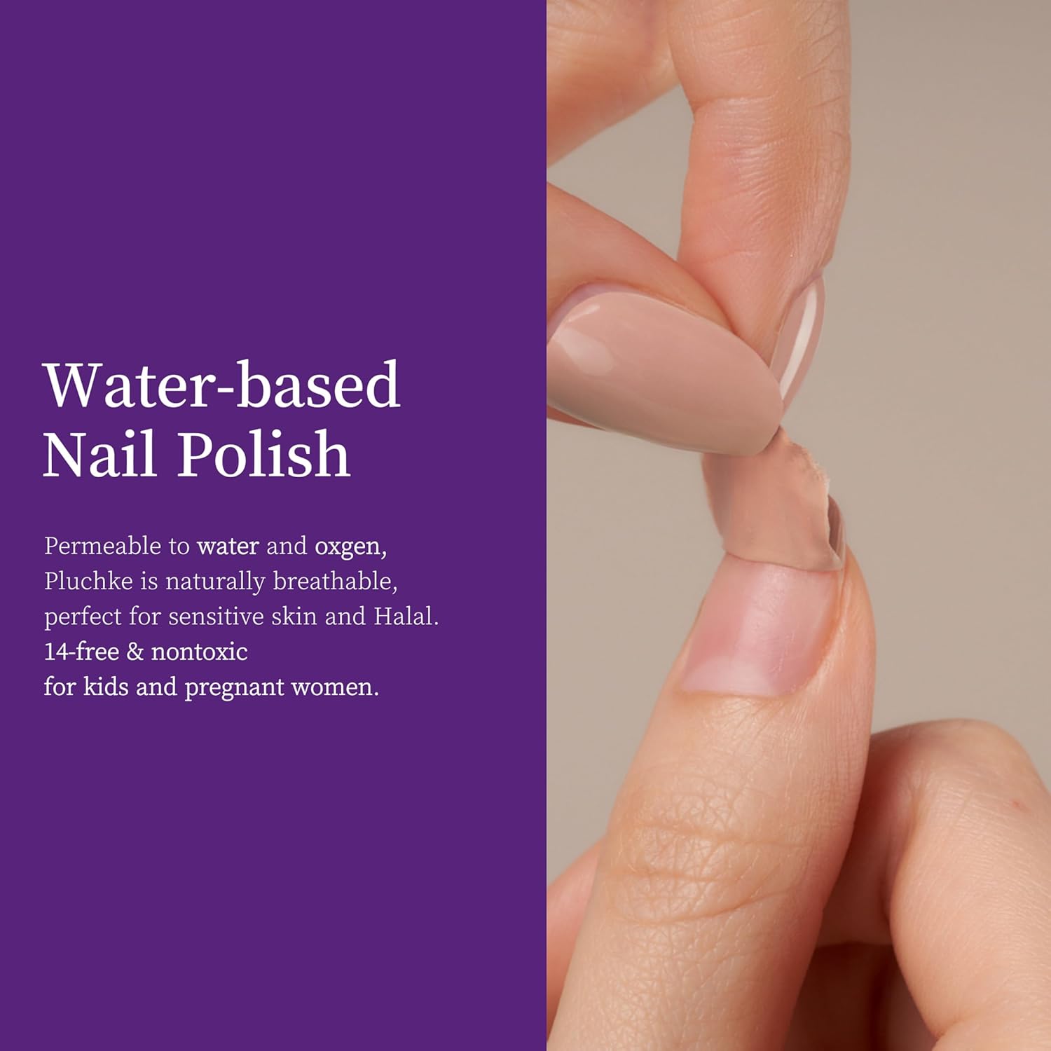 Juego de 3 esmaltes de uñas veganos a base de agua (2 colores + capa superior transparente), respetuoso con el medio ambiente, no tóxico,
