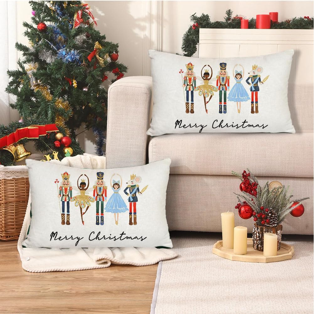 RABUSOFA Almohadas decorativas de Navidad de 12 x 20 pulgadas, fundas de almohada de cascanueces de Navidad, fundas de almohada decorativas para