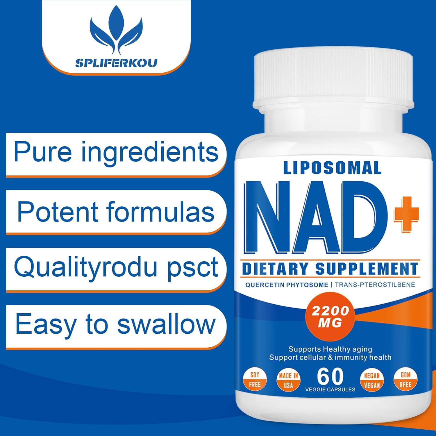 2200mg Liposomal Nad+Supplement,Nad Supplement with Resveratrol+Berberine,Nicotinamide Adenine Dinucleotide,Enhances Mitochondrial Function Old,