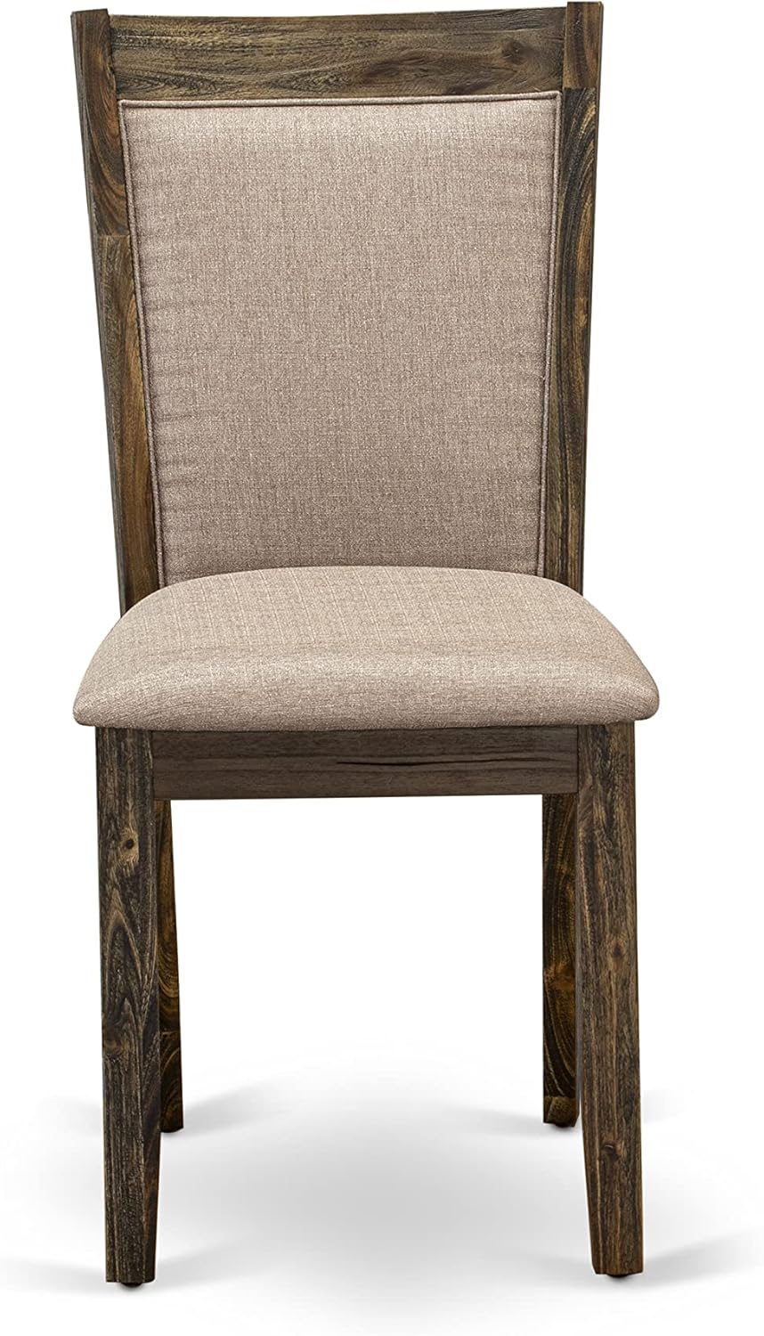 East West Furniture Monza Parson – Juego de 2 sillas acolchadas de tela de lino color caqui oscuro, estilo jacobeo envejecido