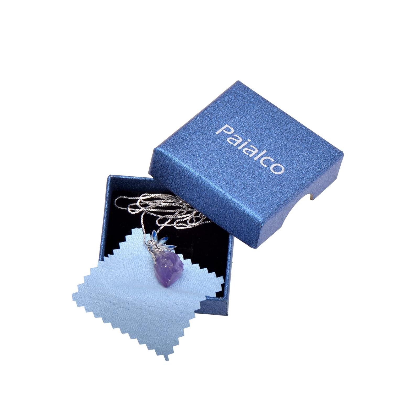 Paialco 925 Sterling Silver Fairy Sitting on Amethyst Rock Rough Stone Necklace for Women