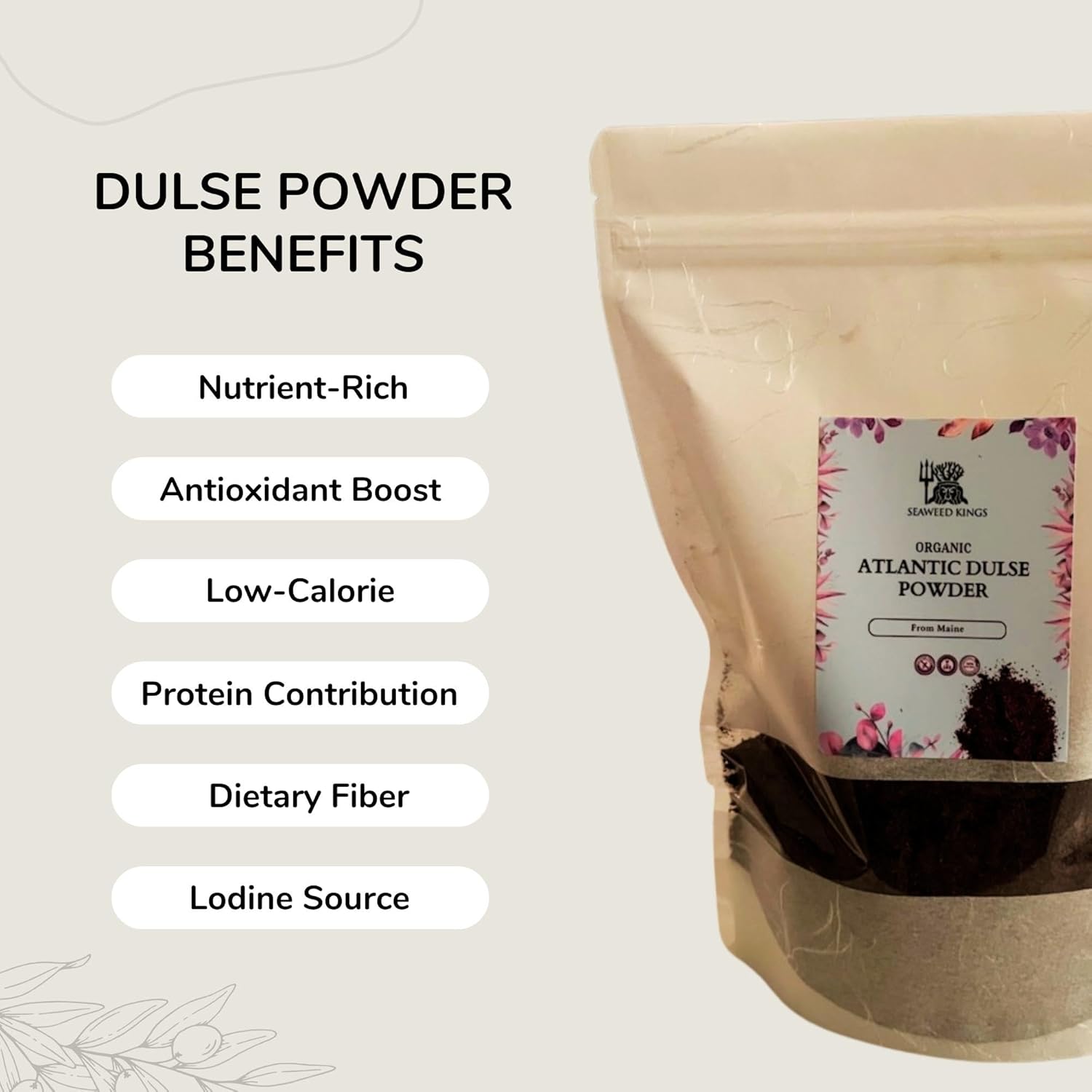 Seaweed Kings Dulse Powder – Algas marinas crudas del Atlántico, mini copos, perfectas para aperitivos, condimentos, sopas y ensaladas, 100% puras y