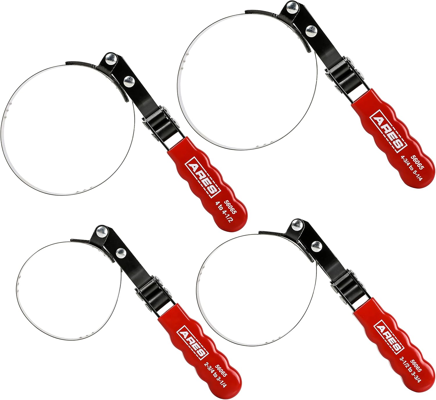 ARES 56065 – Juego de 4 llaves giratorias para filtro de aceite con bolsa de almacenamiento  Llaves de 2 34 pulgadas a 5 14 pulgadas (2.756 in a
