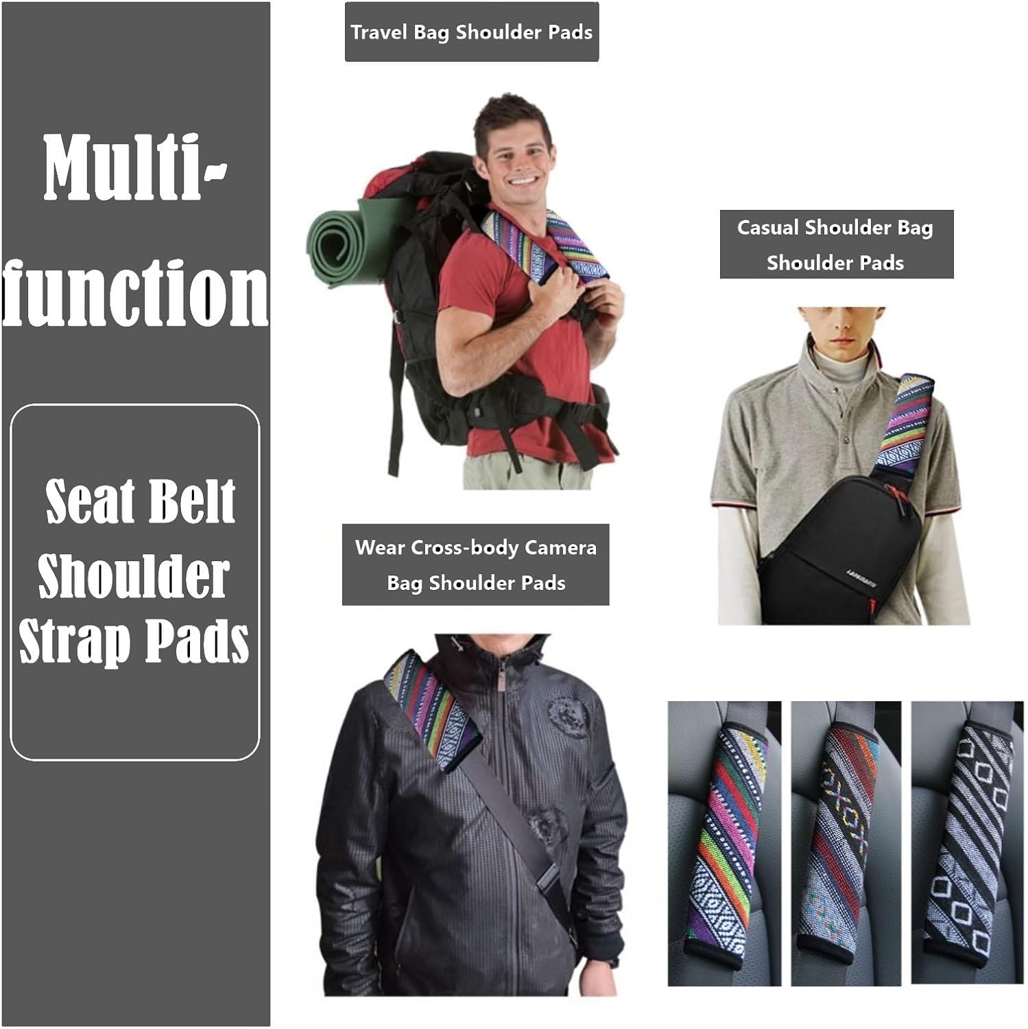 3 accesorios bohemios para automóvil con 2 fundas protectoras de correa de hombro para cinturón de seguridad bohemio y una almohadilla para