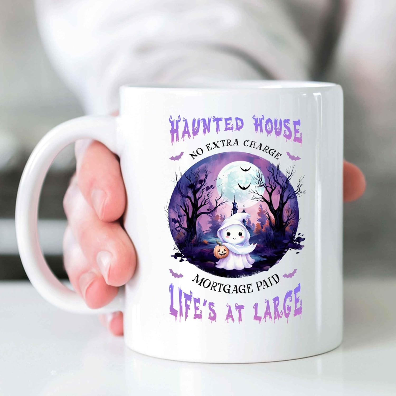 Funny Gift Unique Halloween Home Decor Gift For Ghost Hunters, Haunted House Lovers And Risk Takers- No Extra Charge Mortgage Paid Life’s At Large-