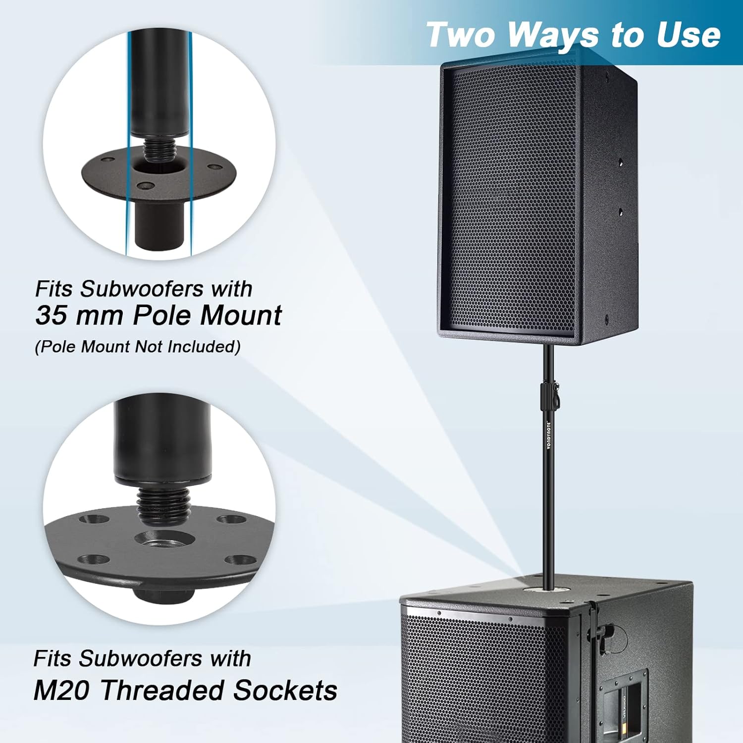 Poste de altavoz múltiple para subwoofer con ajuste de altura para montaje roscado M20 y montaje de 1.378 in con bolsa de transporte, juego de 2