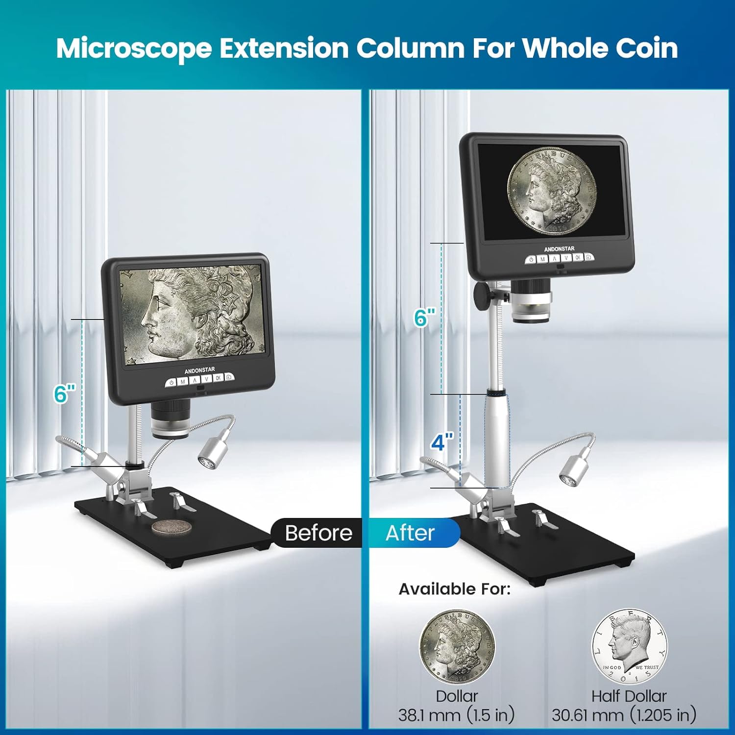 Andonstar Microscopio digital HDMI AD207S con pantalla LCD de 7 pulgadas, microscopio de soldadura, microscopio de moneda para monedas de error, kit