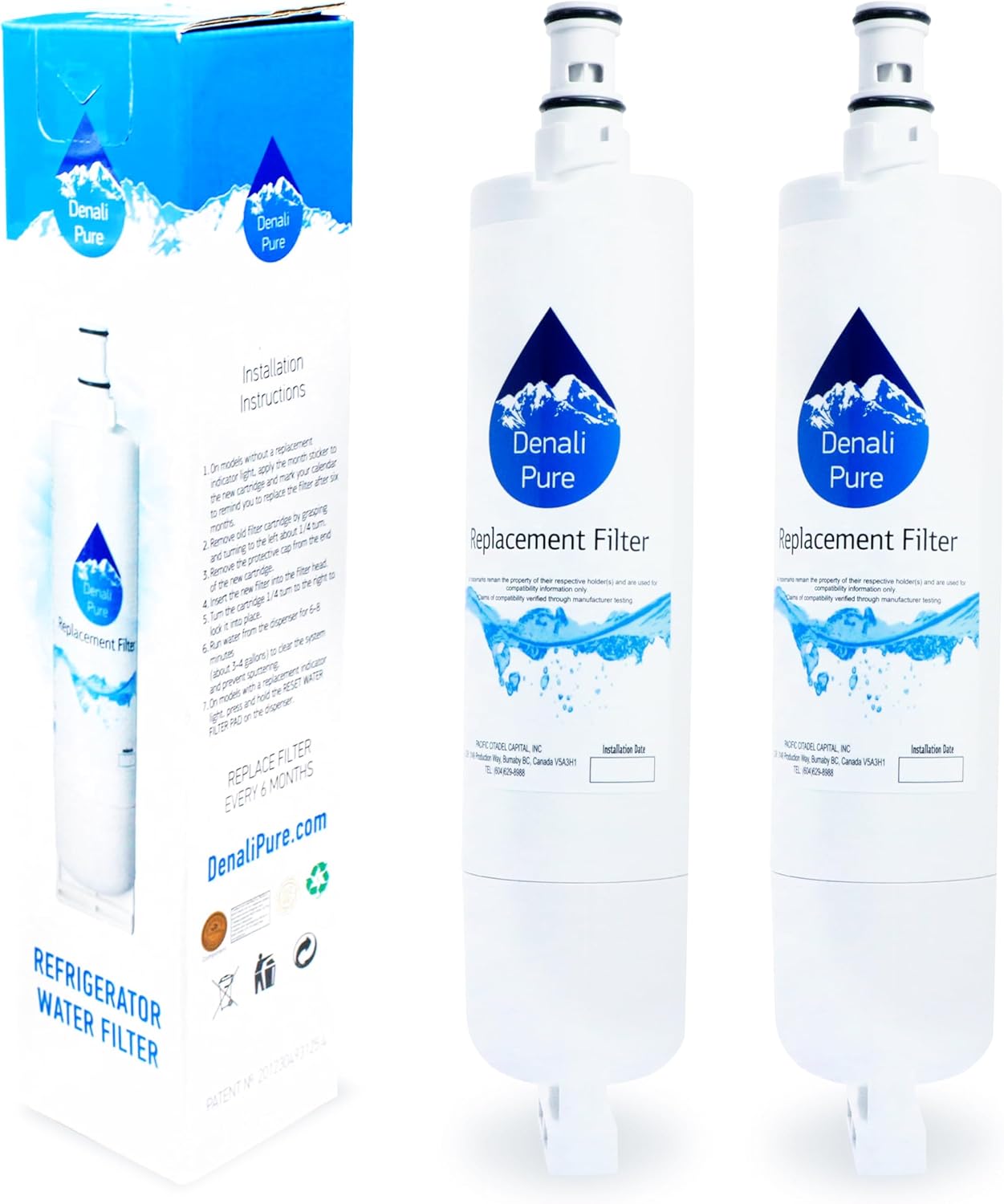Paquete de 2 filtros de agua de repuesto para refrigerador Whirlpool ED5FTGXKQ02 – Compatible con cartucho de filtro de agua para refrigerador