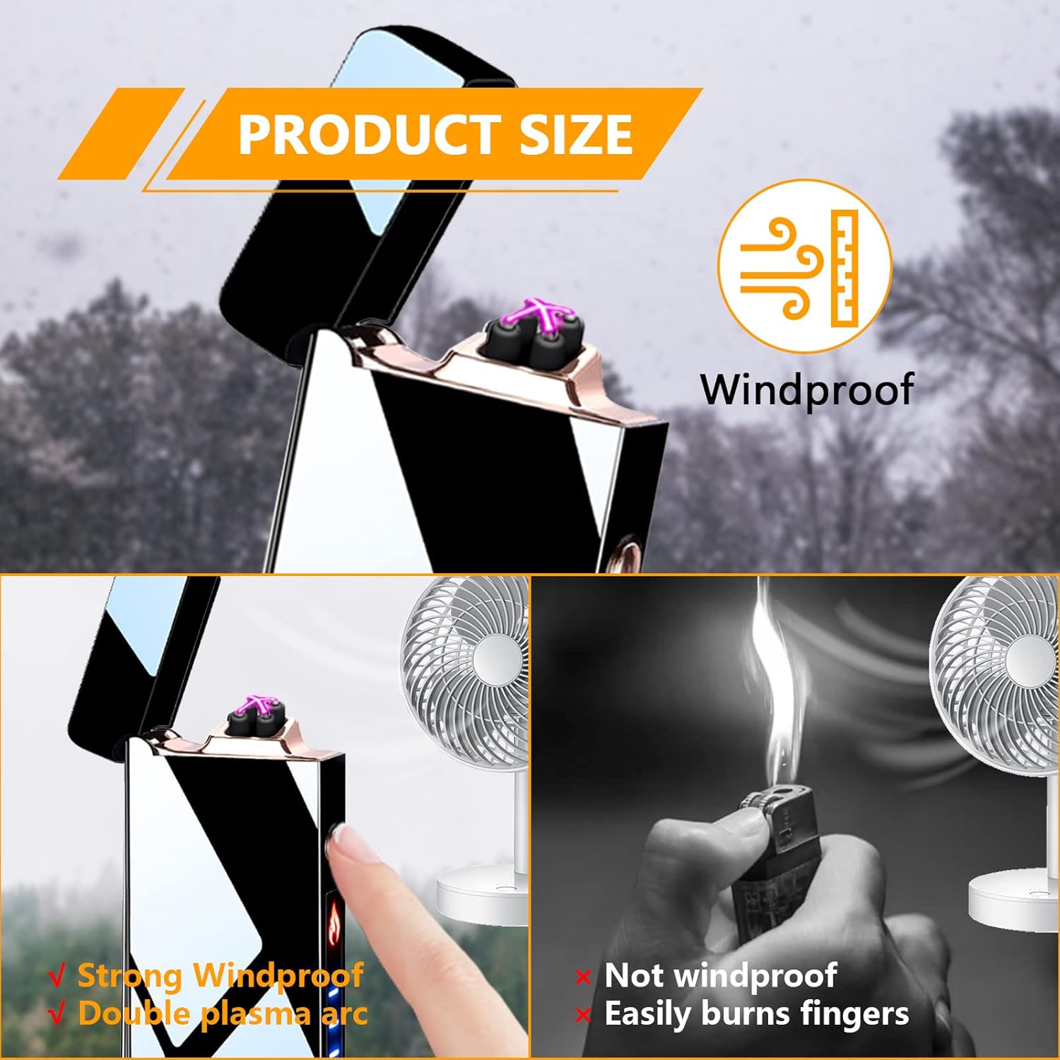 Encendedor de arco recargable a prueba de viento, encendedores eléctricos sin llama para exteriores, camping, senderismo, encendedor de plasma con