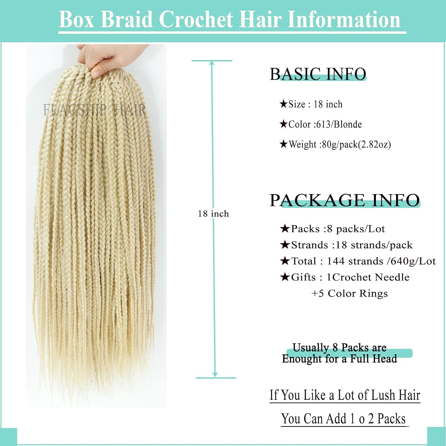 Goddess Box – Trenzas de ganchillo de 18 pulgadas, 1 paquete de 613 trenzas rubias de ganchillo preenlazadas, 3 cajas de cabello trenzado sintético