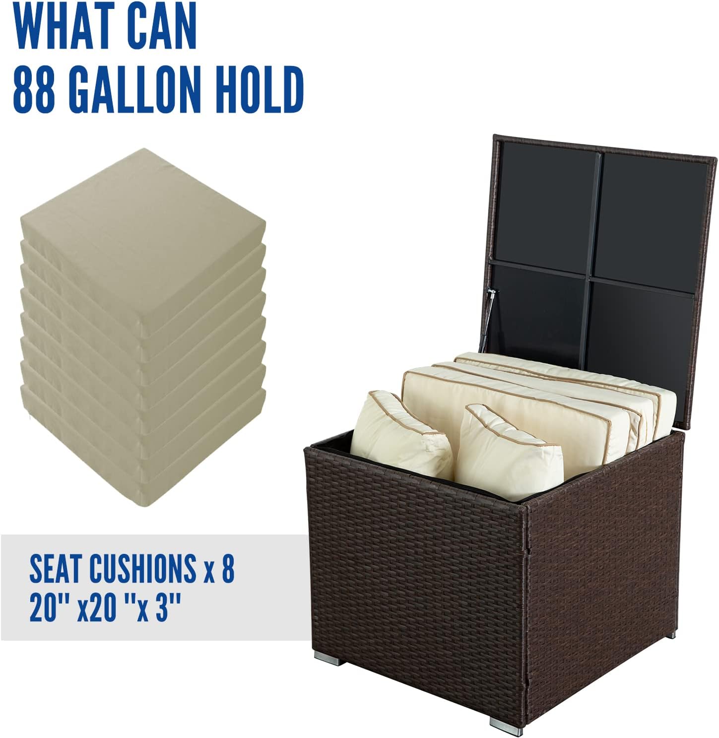 HYDRAGARDEN Caja de cubierta de 88140 galones con forro interior, cajas de almacenamiento grandes de ratán 2 en 1, contenedor de mimbre para