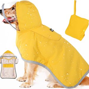 SlowTon Impermeable para perro, chaqueta de lluvia ajustable para perro, doble capa transparente, poncho impermeable para perro con correas SlowTon Impermeable para perro, chaqueta de lluvia ajustable para perro, doble capa transparente, poncho impermeable para perro con correas