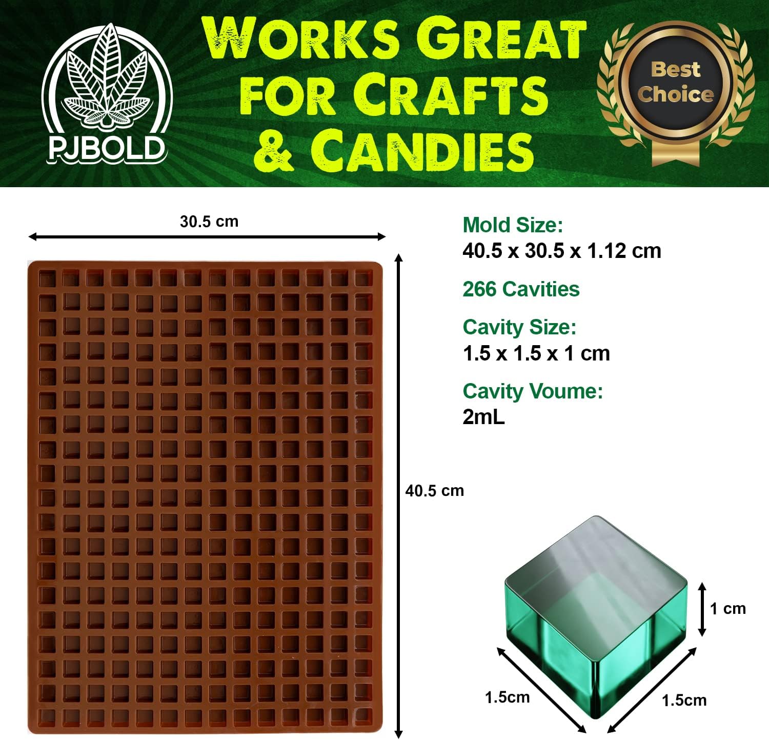 Molde cuadrado de silicona para dulces, 266 cavidades, 2 mL