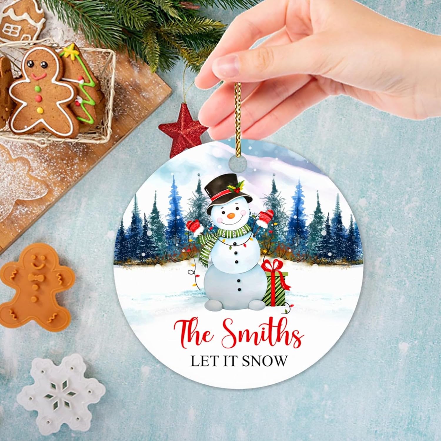 Adorno de Navidad personalizado Let It Snow 2024, adorno de muñeco de nieve de Navidad, regalo de recuerdo para nietos, regalo de muñeco de nieve