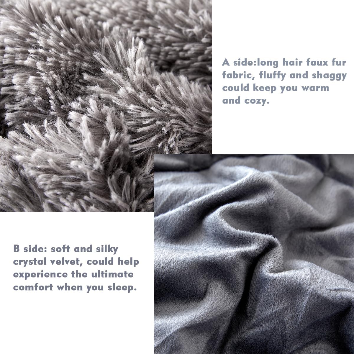 PERFEMET Juego de 3 piezas de edredón de pelo sintético mullido gris oscuro, tamaño matrimonial, juego de ropa de cama de felpa lanudo teñido
