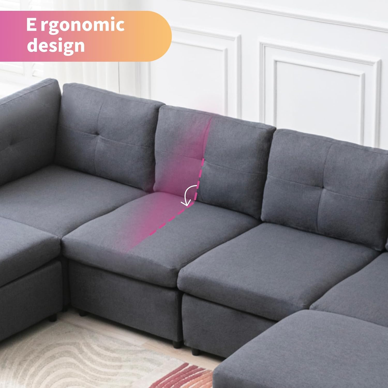 FRETSAE Sofá modular seccional, sofá convertible en forma de U con otomanas extraíbles, diseño capitoné, sofá modular de 6 asientos para sala de