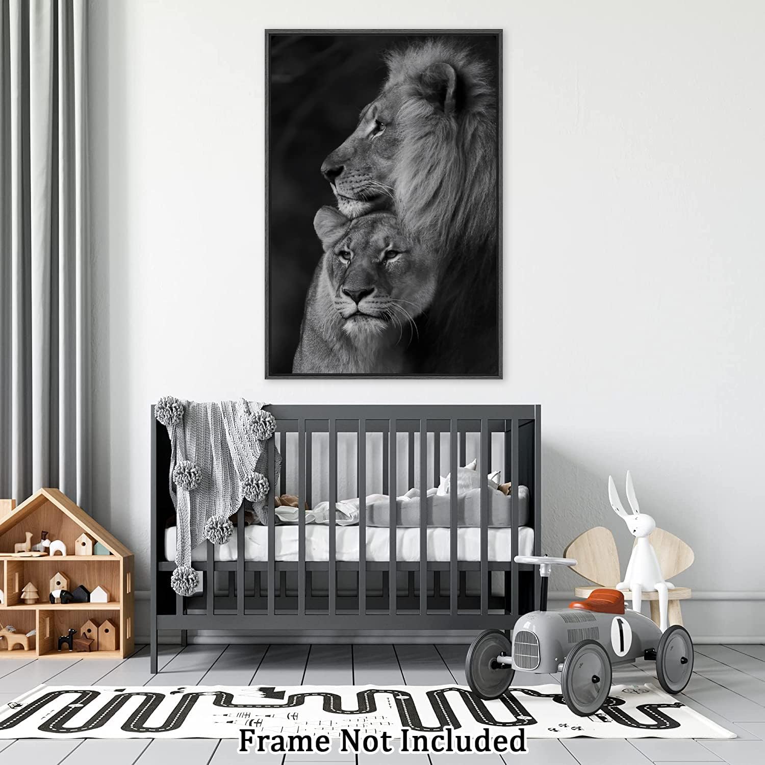 Pintura en lienzo de pareja de león blanco y negro, arte abstracto moderno de pared, carteles e impresiones de animales, decoración de pared, sin