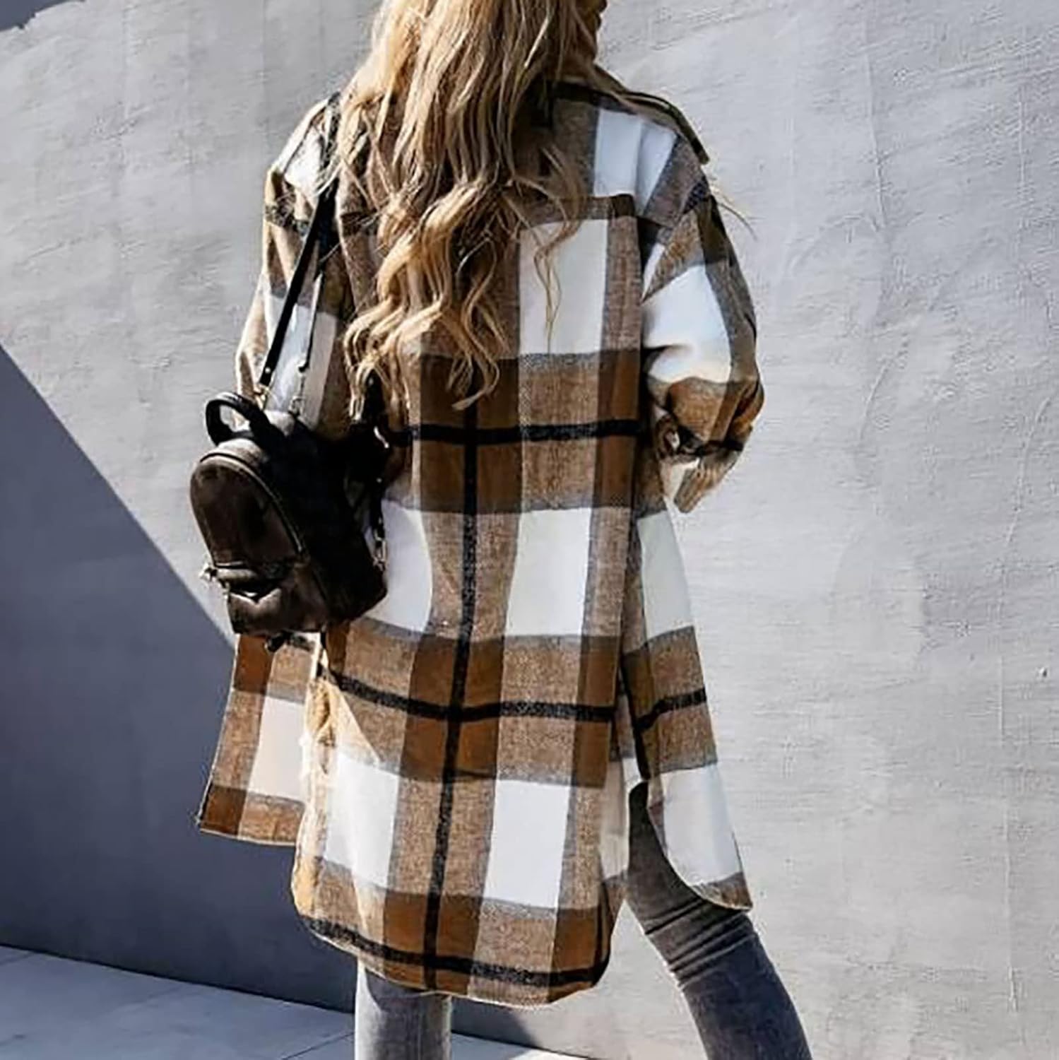 Camisas a cuadros para mujer, chaqueta casual de manga larga con solapa y botones, camisas con bolsillo